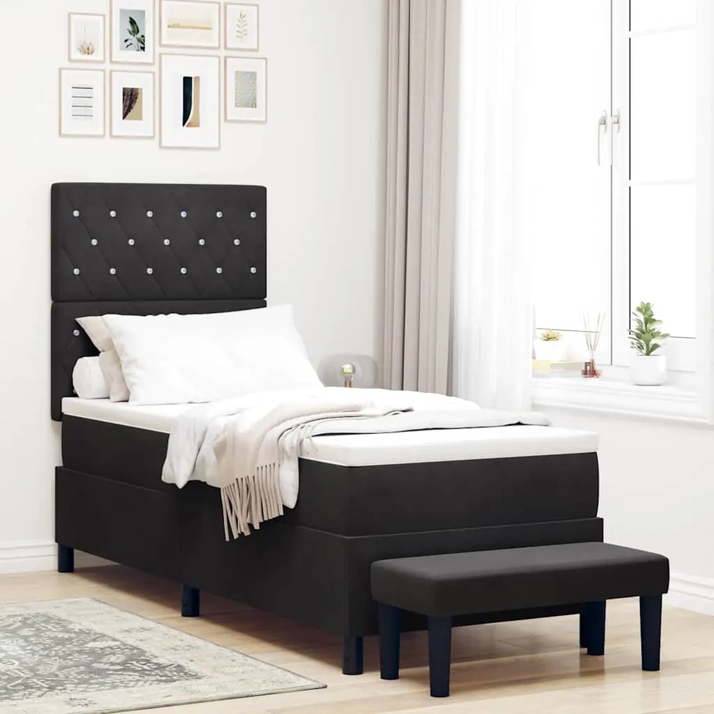 vidaXL Κρεβάτι με ελατήρια με στρώμα Μαύρο 80 x 200 cm Βελούδο
