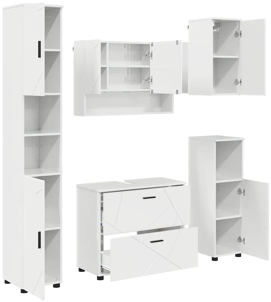 vidaXL Σετ Επίπλων Μπάνιου 5 pcs Γυαλιστερό λευκό 30 x 35 x 192 εκ.
