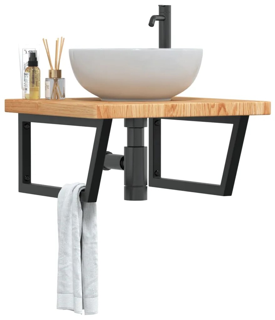 Ράφι Νιπτήρα Τοίχου από Ατσάλι / Μασίφ Ξύλο Δρυός