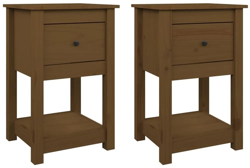 vidaXL Κομοδίνα 2 τεμ. Καφέ Μελί 40x35x61,5 εκ. από Μασίφ Ξύλο Πεύκου