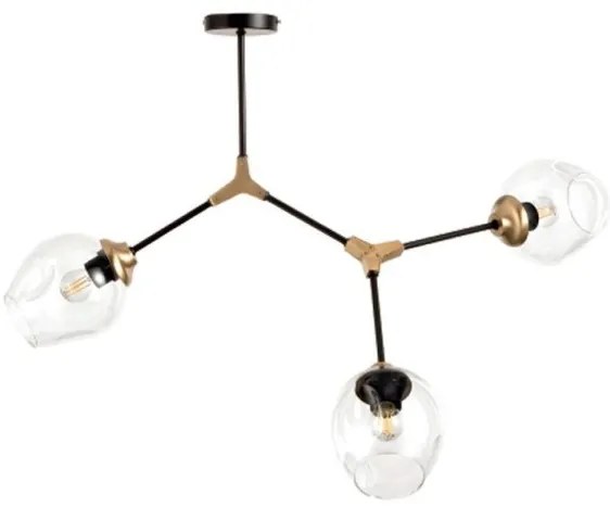 Κρεμαστό Φωτιστικό Οροφής 6129-3 με γυαλί Inlight-6129-3-GL-Μαύρο-Χρυσό 6129-3-GL