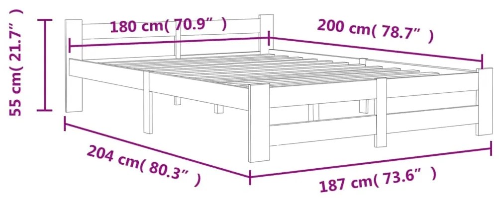 vidaXL Πλαίσιο Κρεβατιού Λευκό 180 x 200 εκ. από Μασίφ Ξύλο Πεύκου