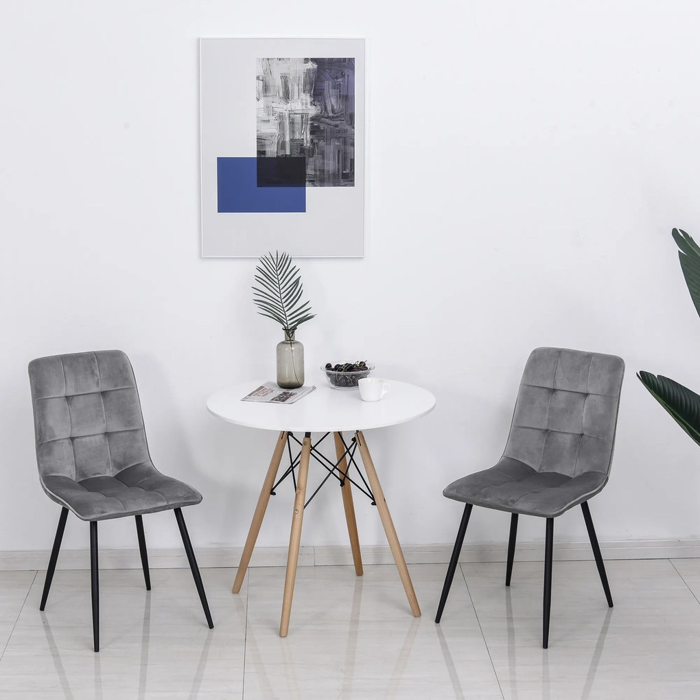 HOMCOM Σετ 2 καρεκλών τραπεζαρίας, επενδεδυμένη καρέκλα κουζίνας με όψη βελούδου, τραπέζι τραπεζαρίας βελούδο μέταλλο γκρι+μαύρο 45 x 63 x 90 cm