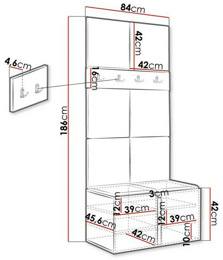 Σετ διαδρόμου Hartford 267, 186x84x46cm, 27 kg, Γραφίτης, Πλαστικοποιημένη μοριοσανίδα, Ταπισερί, Εντοιχισμένη, Τοίχου | Epipla1.gr