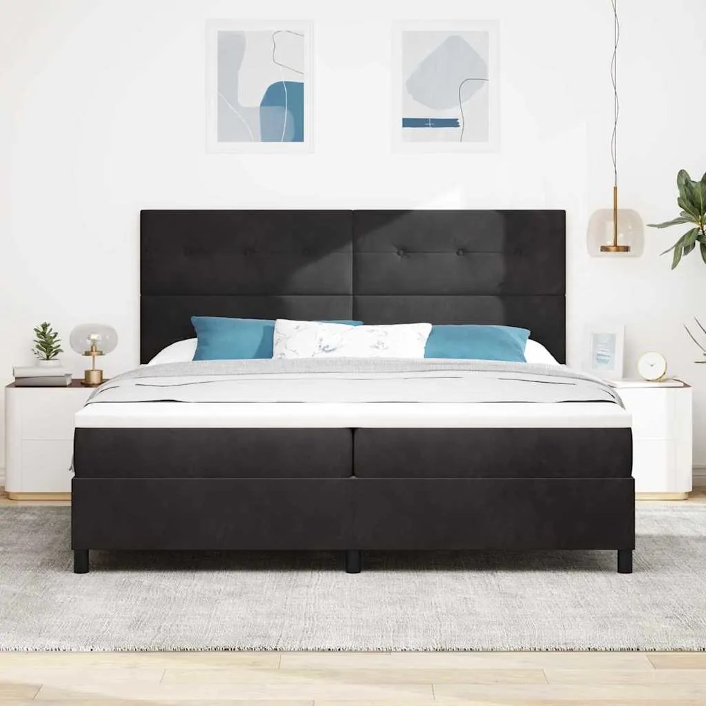 vidaXL Κρεβάτι με ελατήρια με στρώμα Μαύρο 200 x 200 cm Βελούδο