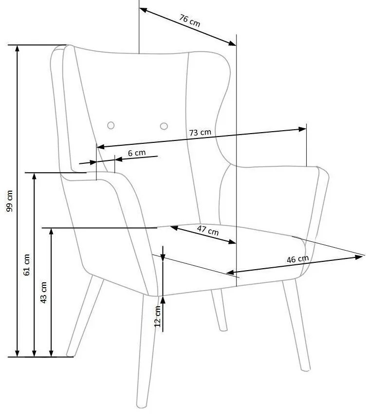 Πολυθρόνα Houston 373, Κίτρινο, 73x76x99cm, Πόδια: Ξύλο,Καουτσούκ