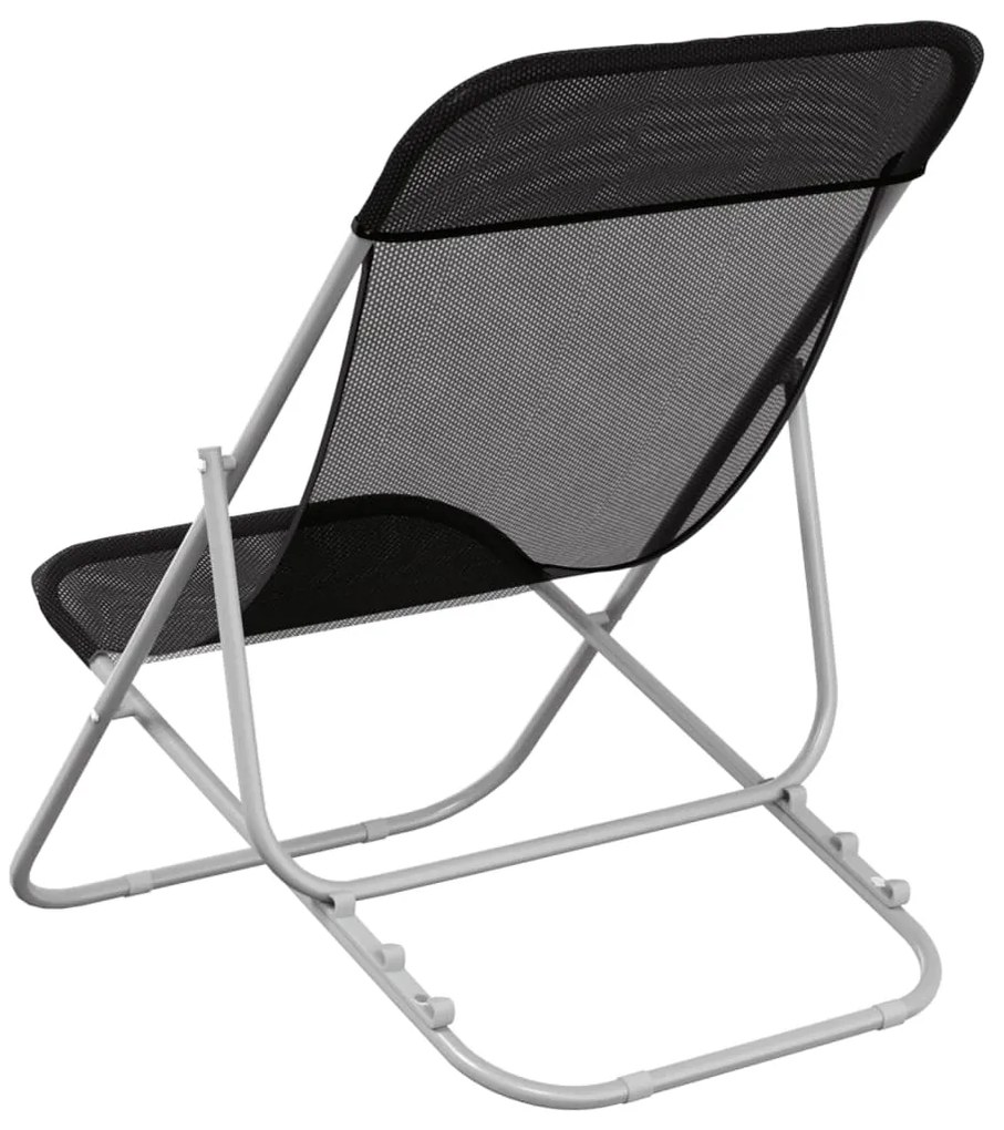 vidaXL Καρέκλες Παραλίας Πτυσ. 2 τεμ Μαύρες Textilene&amp;Ατσάλι με Πούδρα