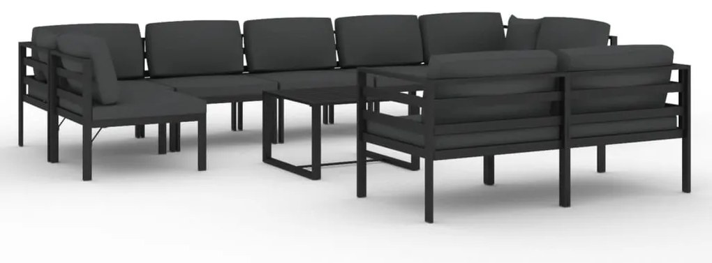 vidaXL Σαλόνι Κήπου 10 Τεμαχίων Ανθρακί Αλουμινίου με Μαξιλάρια