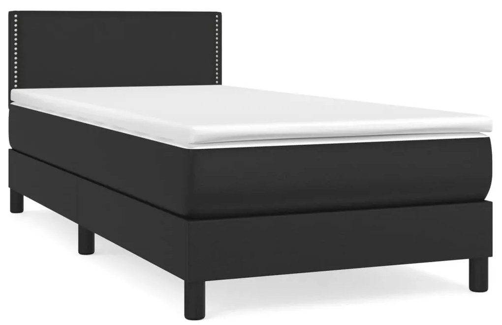 vidaXL Κρεβάτι Boxspring με Στρώμα Μαύρο 90x200εκ. από Συνθετικό Δέρμα