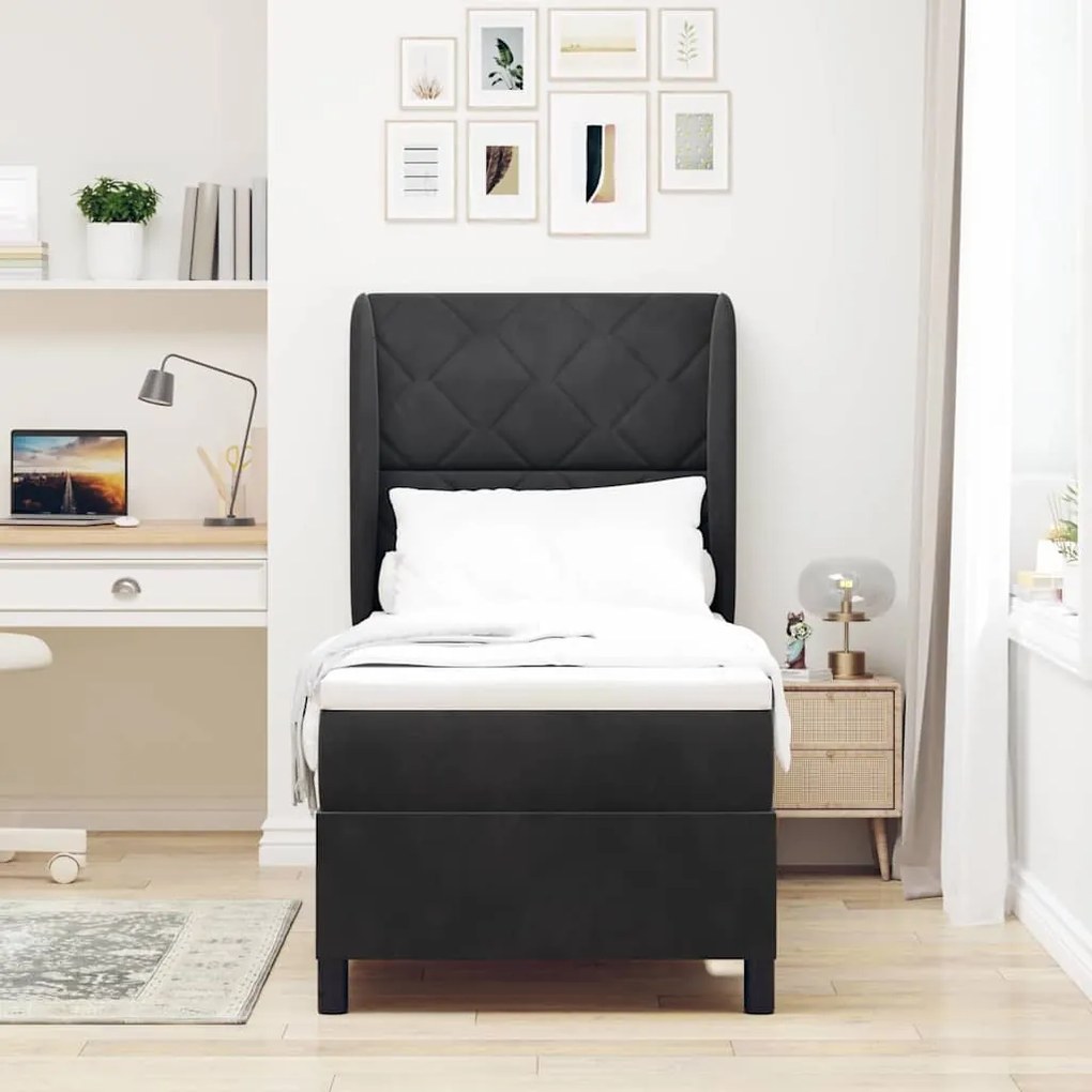 vidaXL Κρεβάτι με ελατήρια με στρώμα Μαύρο 80 x 200 cm Βελούδο