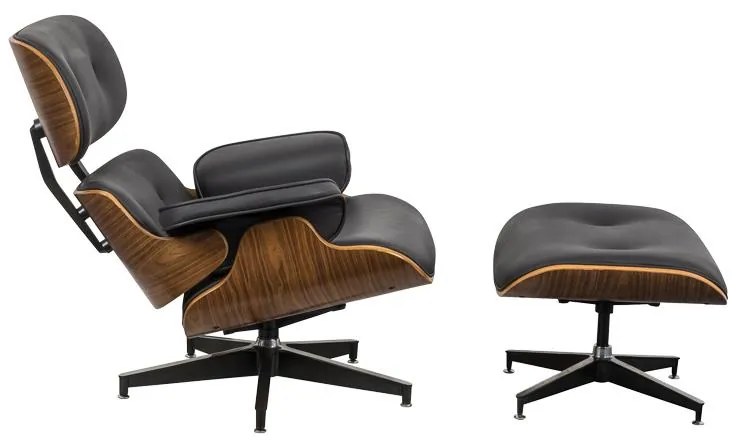 Πολυθρόνα-υποπόδιο relax Jenna μαύρο pu- plywood καρυδί-βάση χρωμίου 82x92x82εκ 82x92x82 εκ.