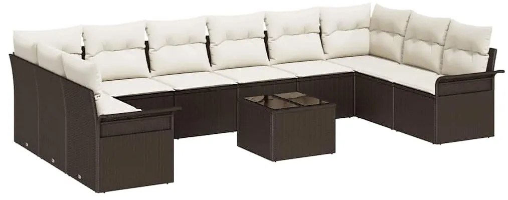 vidaXL Σετ Καναπέ Κήπου με μαξιλάρι 11 pcs Καφέ Πολυ ράταν
