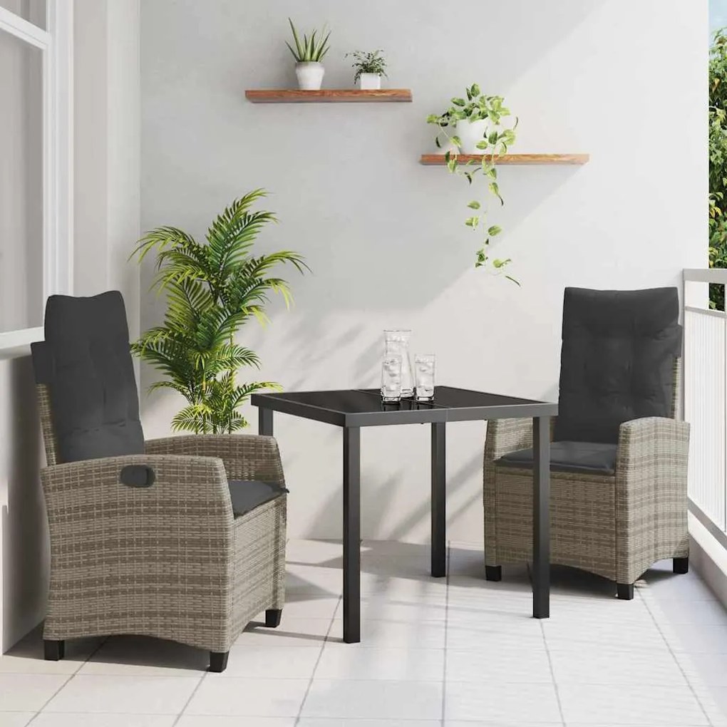 vidaXL Σέτ φαγητού για κήπο 3 pcs Γκρι συνθετικό ρατάν