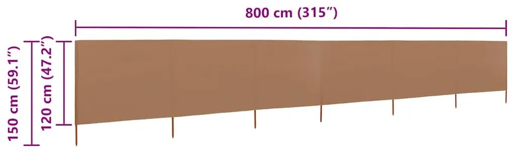 vidaXL Προστατευτικό Αέρα με 6 Πάνελ Taupe 800 x 120 εκ. Υφασμάτινο