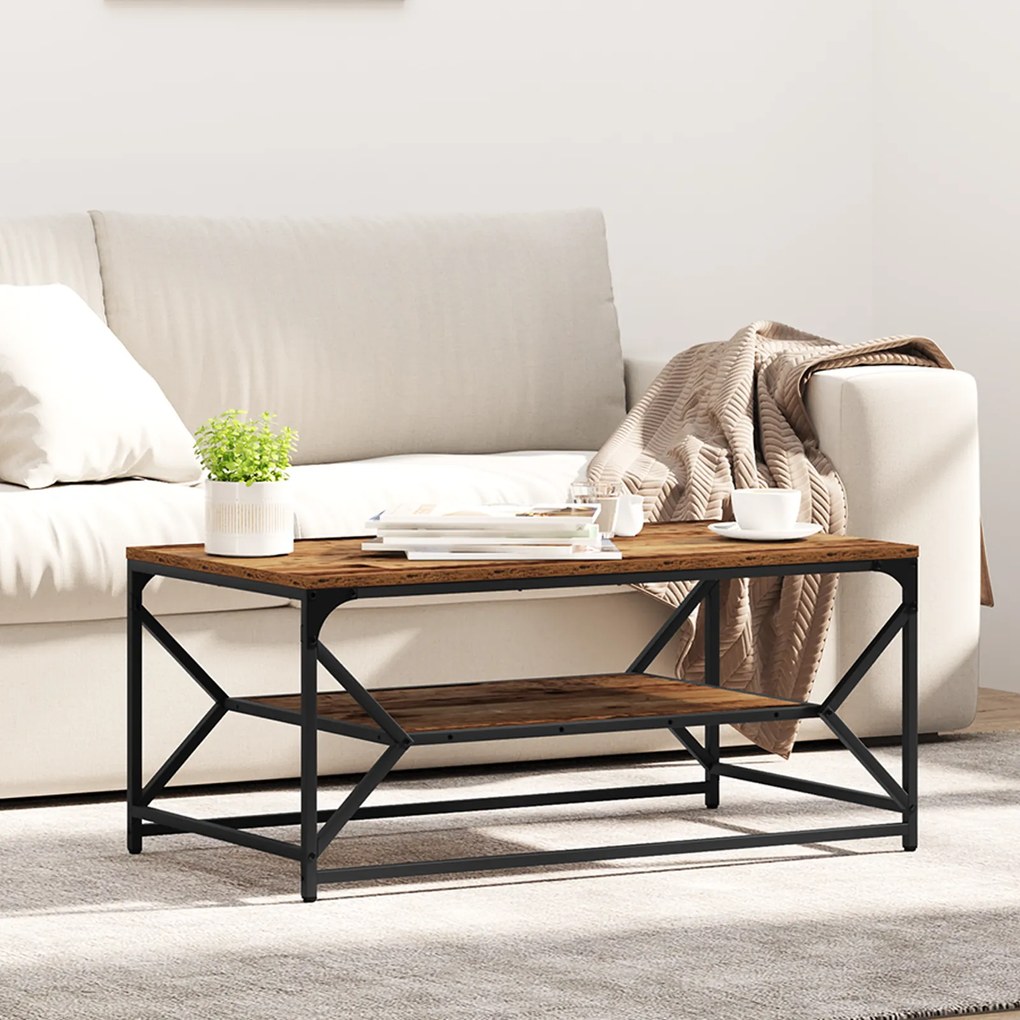 vidaXL Τραπέζι Καφέ με Ράφι από Παλαιό Ξύλο 90x50x40 εκ. Επεξεργασμένο Ξύλο