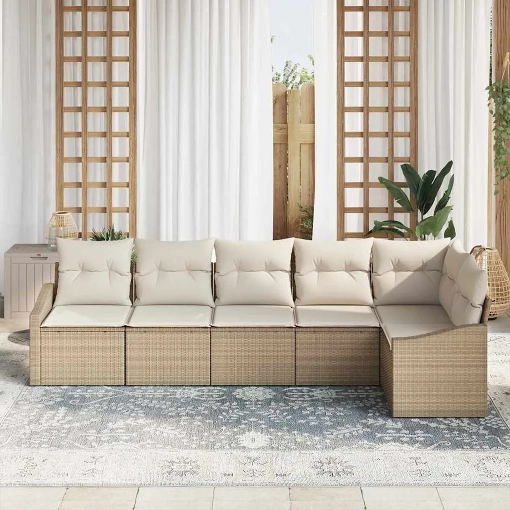 vidaXL Σετ Καναπέ Κήπου 6 pcs Μπεζ Πολυ ράταν