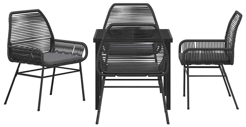 vidaXL Σέτ φαγητού για κήπο με μαξιλάρι 5 pcs Μαύρο συνθετικό ρατάν