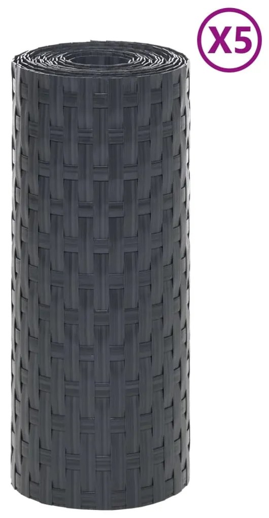 vidaXL Διαχωριστικό Βεράντας 5 τεμ. Ανθρακί 255x19 εκ. Συνθ. Ρατάν