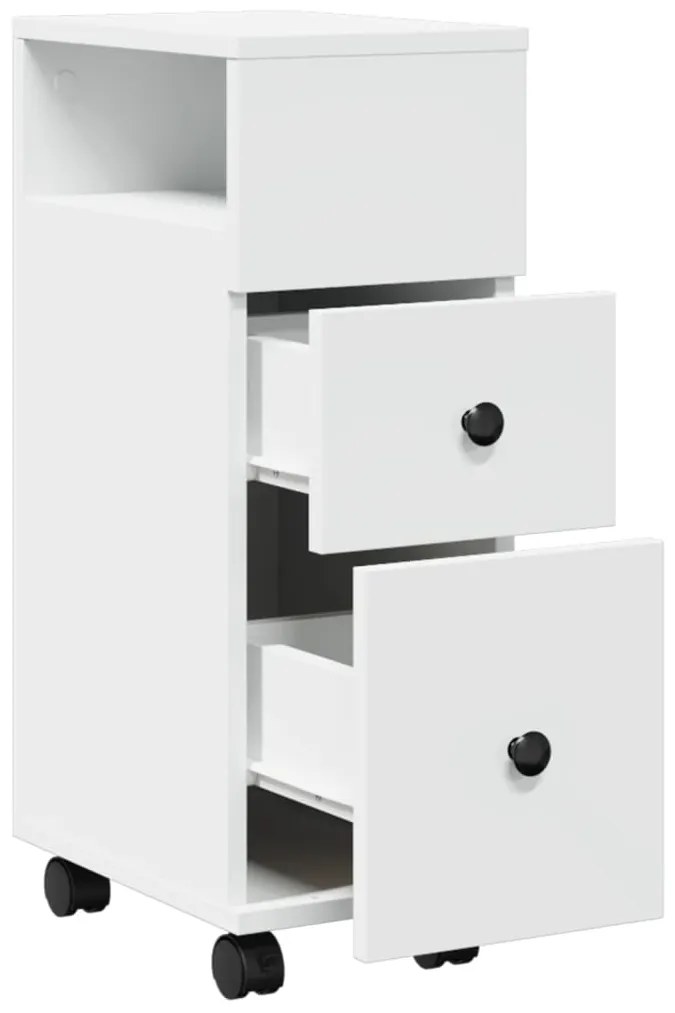 vidaXL Ντουλάπι Μπάνιου Στενό με Ροδάκια Λευκό Επεξ. Ξύλο