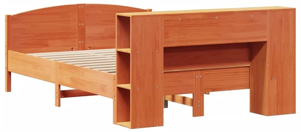 Κρεβάτι Βιβλιοθήκη Χωρίς Στρώμα 120x190 εκ Μασίφ Ξύλο Πεύκου - Καφέ
