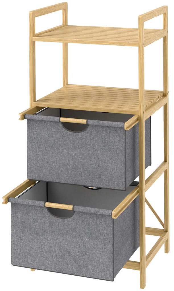 Ράφι ρούχων HOMCOM από μπαμπού, με 2 υφασμάτινους κάδους ρούχων, ανοιχτά ράφια, εξοικονόμηση χώρου, φυσικό ξύλο
