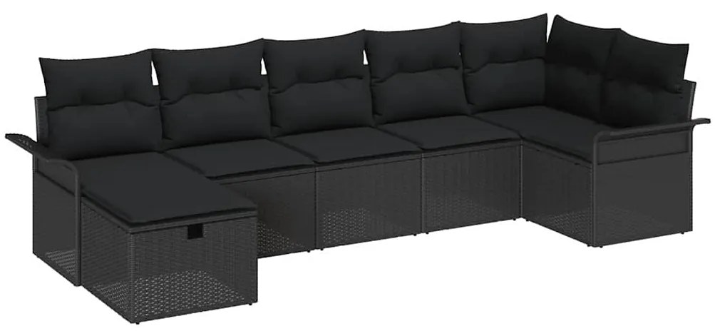 vidaXL Σετ Καναπέ Κήπου 7 pcs Μαύρο 297.5 x 132.5 x 85 εκ. Πολυ ράταν