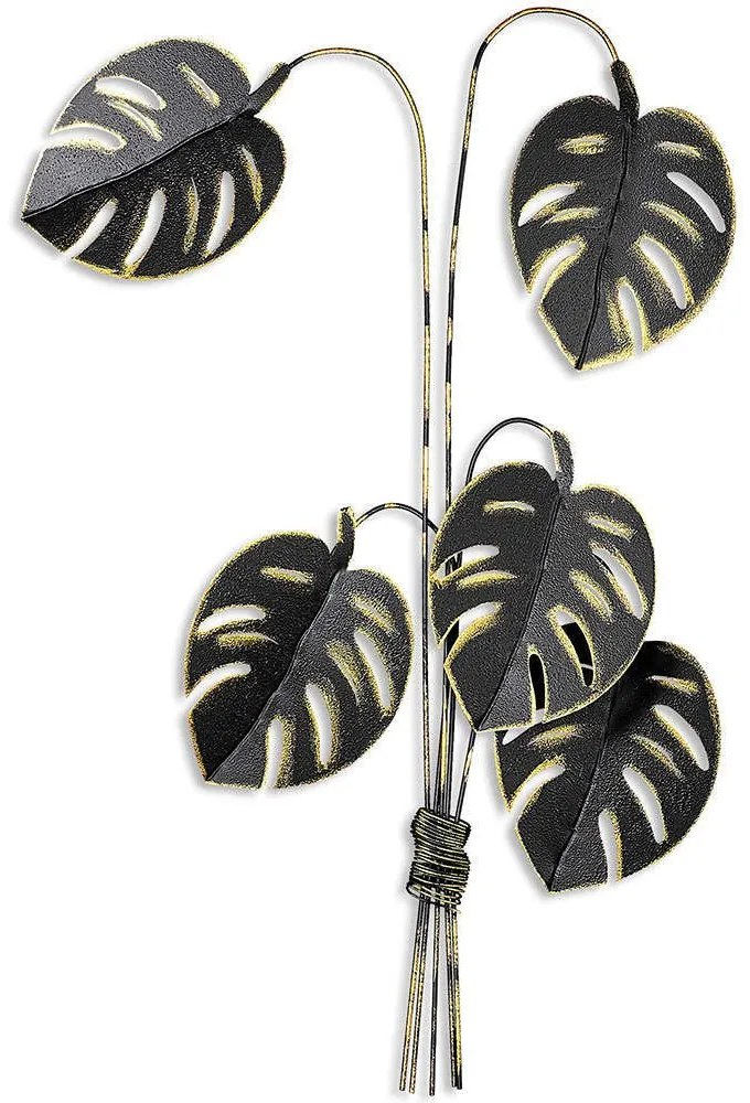 Διακοσμητικό Τοίχου Monstera 930DYU1189 68x98cm Black-Gold Wallity Μέταλλο