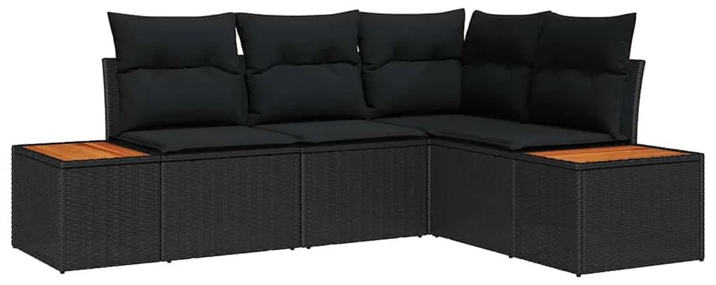 vidaXL Σετ Καναπέ Κήπου με μαξιλάρι 4 pcs Μαύρο Πολυ ράταν