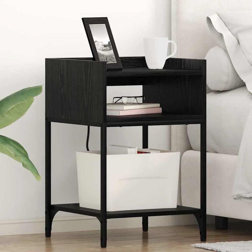 vidaXL Κομοδίνο με ράφι Μαύρη δρυς 40 x 40 x 61 εκ Επεξεργασμένο ξύλο