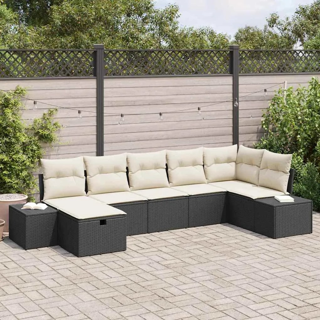 vidaXL Σετ Καναπέ Κήπου 7 pcs Μαύρο 55 x 62 x 69 εκ Πολυ ράταν