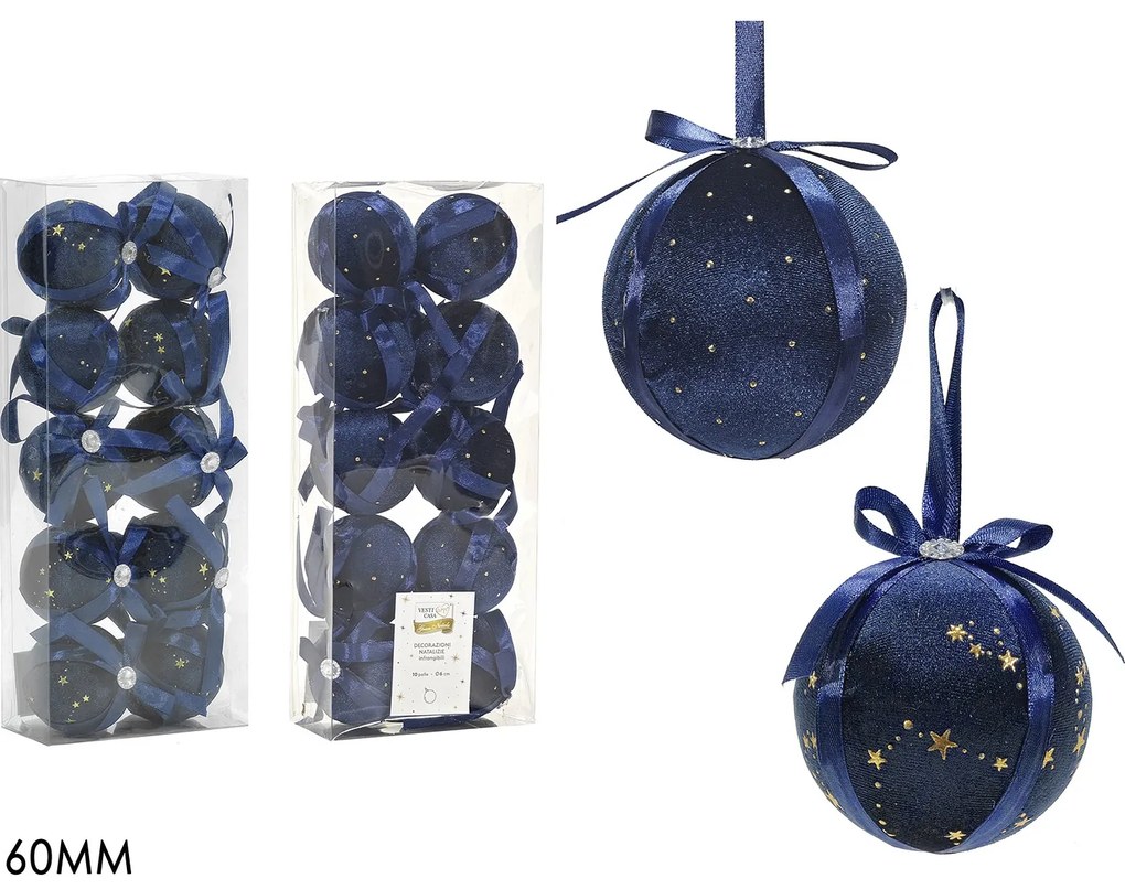Χριστουγεννιάτικη Μπάλα Μπλε 60mm Σετ 10Τμχ Σε 2 Σχέδια