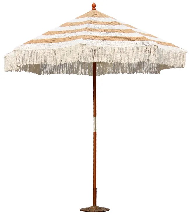 Intrahome Ομπρέλα κήπου Brilie Intrahome ξύλο-μακραμέ Φ2.70x2.60 m καφέ-λευκό | SKU: INTRAPA-331111123