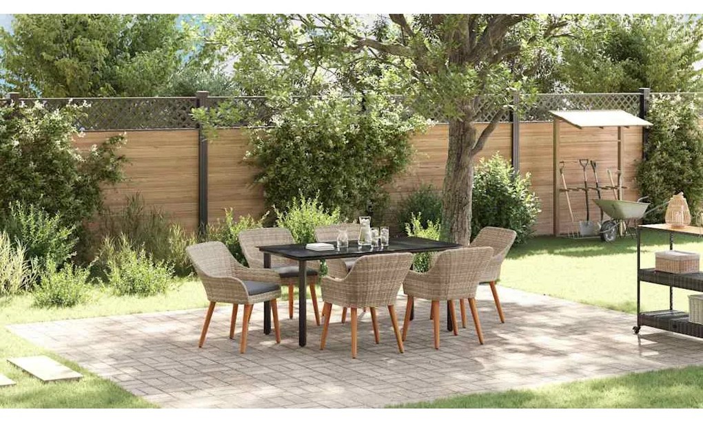 vidaXL Σέτ φαγητού για κήπο 7 pcs Ανοιχτό γκρι συνθετικό ρατάν