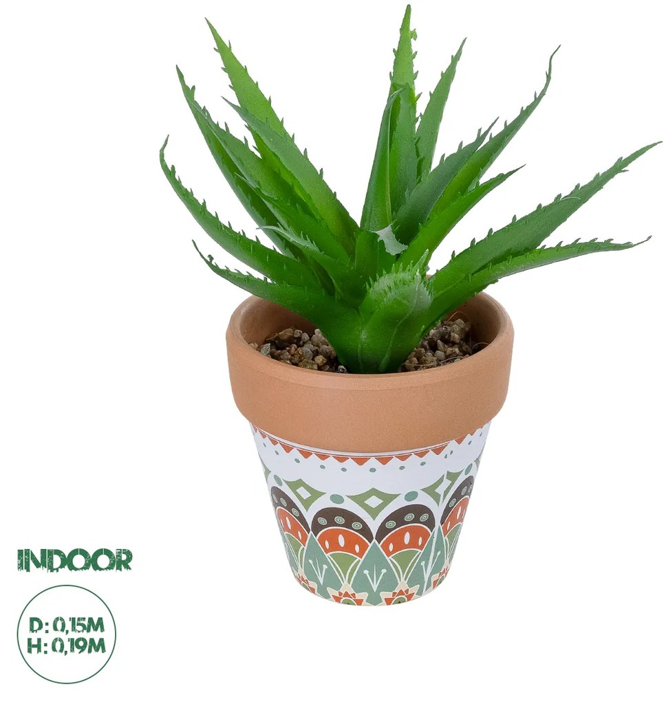 GloboStar® Artificial Garden SUCCULENT ALOE POTTED PLANT 21054 Διακοσμητικό Φυτό Αλόη  Φ15 x Υ19cm