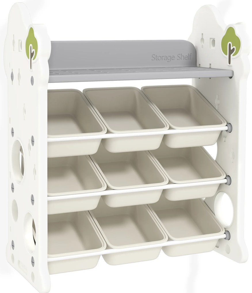 AIYAPLAY Παιδικό Ράφι Αποθήκευσης με 9 Κουτιά, για Παιχνίδια και Βιβλία, Παιδικό Δωμάτιο, Νηπιαγωγείο, Πλαστικό, Κρεμ Λευκό