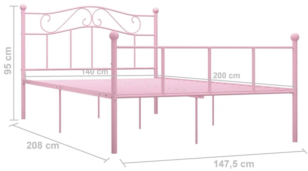 vidaXL Πλαίσιο Κρεβατιού Ροζ 140 x 200 εκ. Μεταλλικό