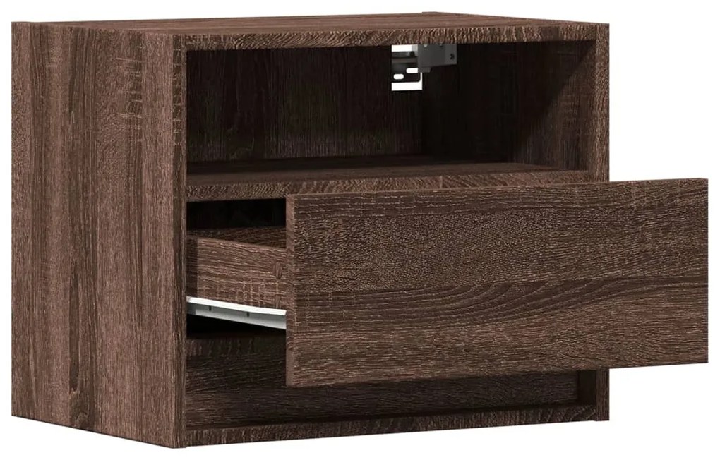 Κομοδίνα Επιτοίχια με Φώτα LED 2 τεμ. Καφέ Δρυς 852074