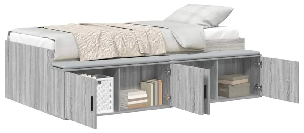 vidaXL Κρεβάτι με αποθηκευτικό χώρο Γκρι sonoma 90 x 200 cm