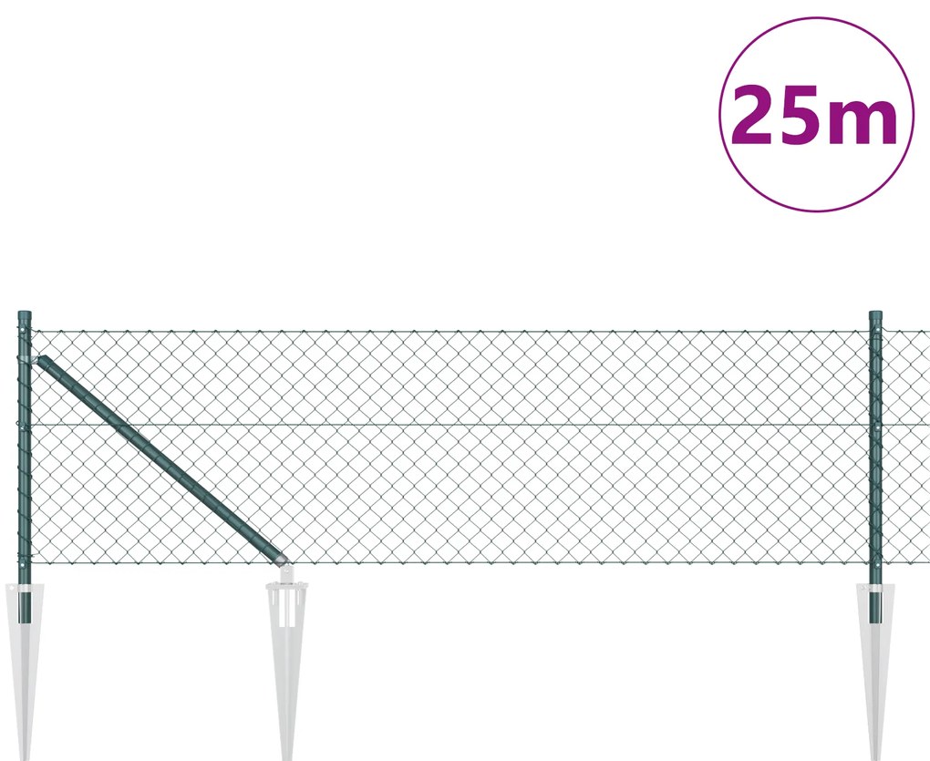 vidaXL Φράχτης αλυσίδας με 13 βίδες στήριξης 0.4x25 μ από γαλβανισμένο χάλυβα