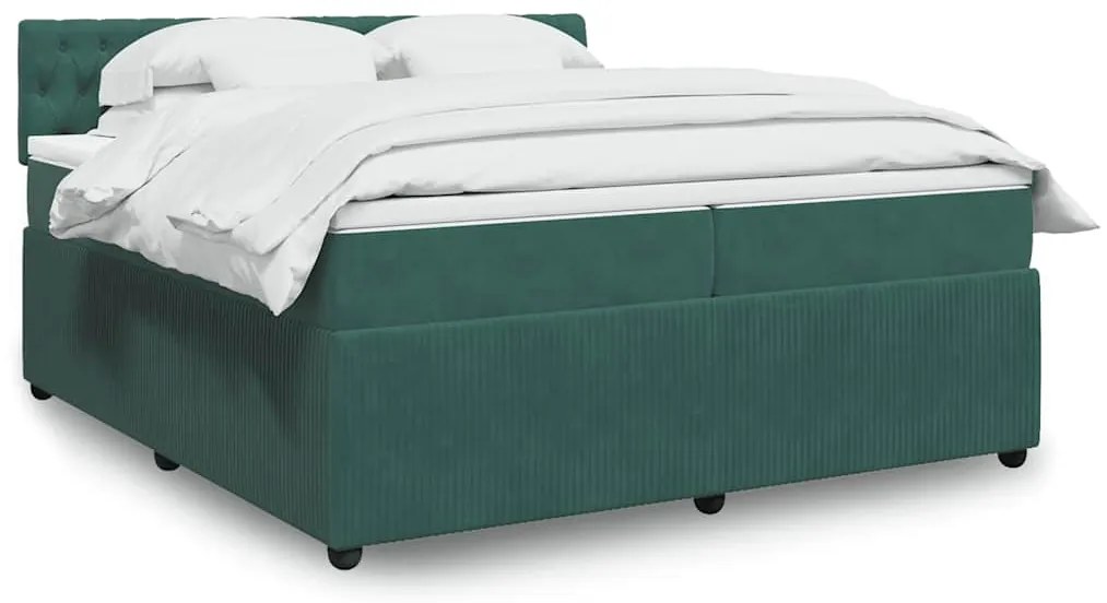 vidaXL Κρεβάτι Boxspring με Στρώμα Σκούρο Πράσινο 200x200εκ. Βελούδινο
