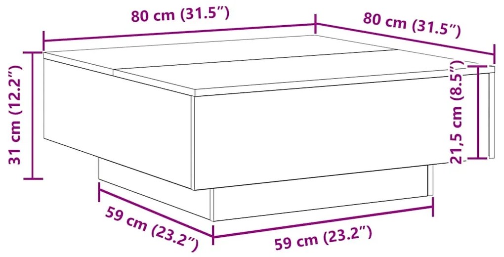 vidaXL Τραπεζάκι σαλονιού Μαύρη δρυς 80 x 80 x 31 cm