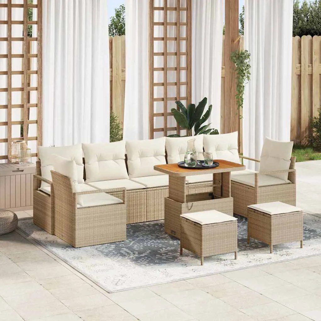 vidaXL Σετ Καναπέ Κήπου με αποθήκευση 10 pcs Μπεζ Πολυ ράταν
