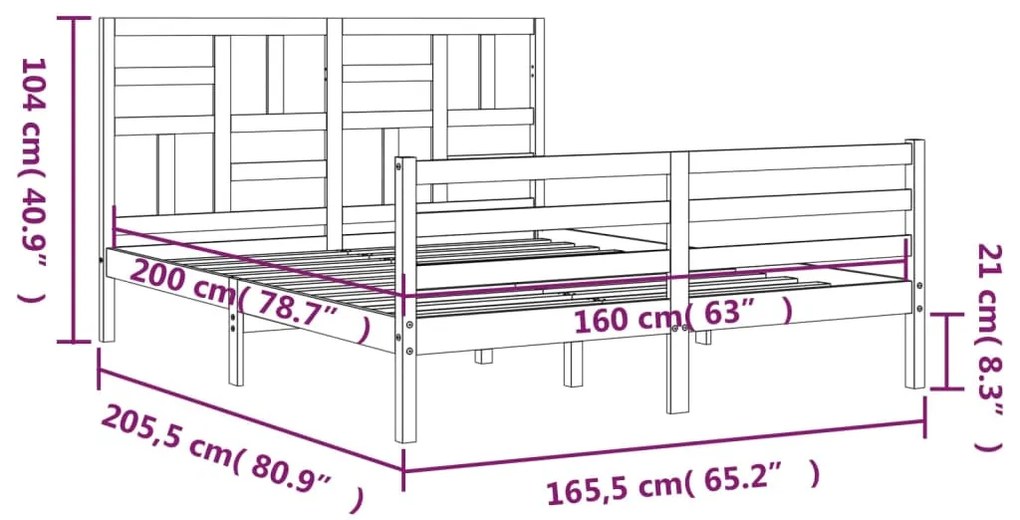 Πλαίσιο Κρεβατιού με Κεφαλάρι Λευκό 160x200 εκ. Μασίφ Ξύλο - Λευκό