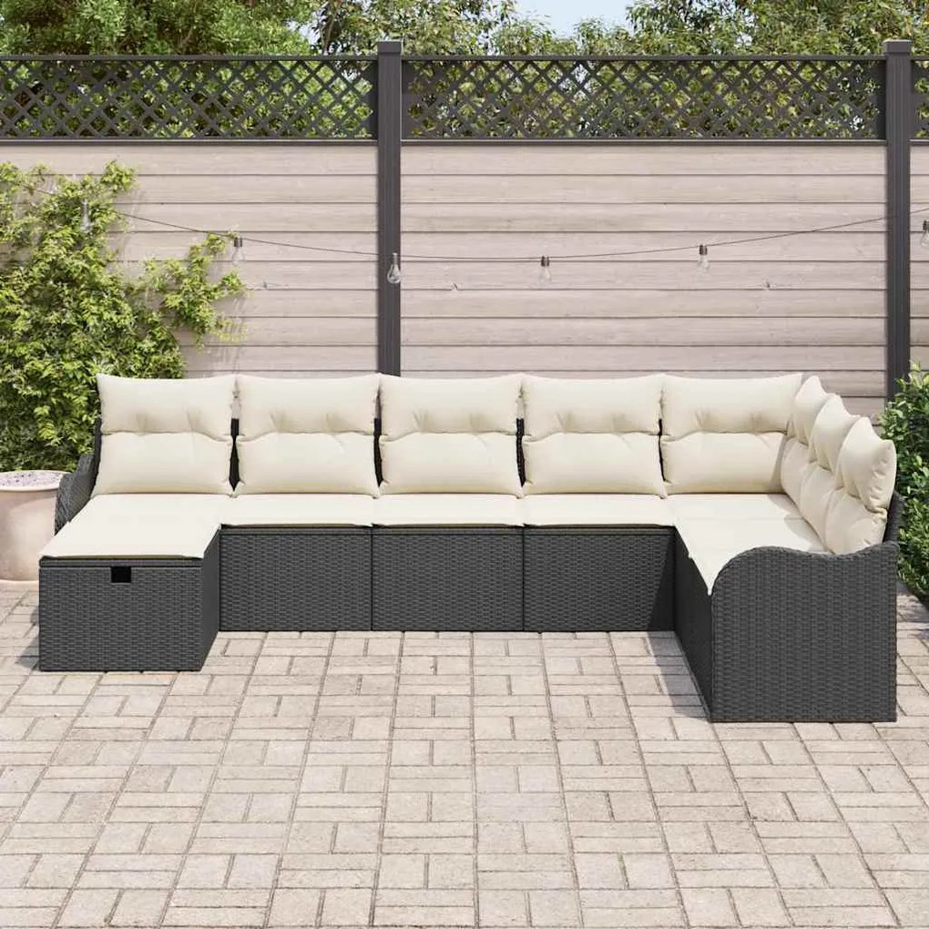 vidaXL Σετ Καναπέ Κήπου 8 pcs Μαύρο και κρεμ 287,5 x 177,5 x 85 εκ.