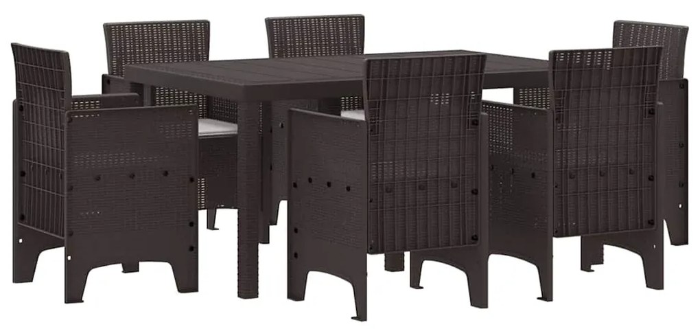 vidaXL Σέτ φαγητού για κήπο 7 pcs Καφέ Rattan Polt