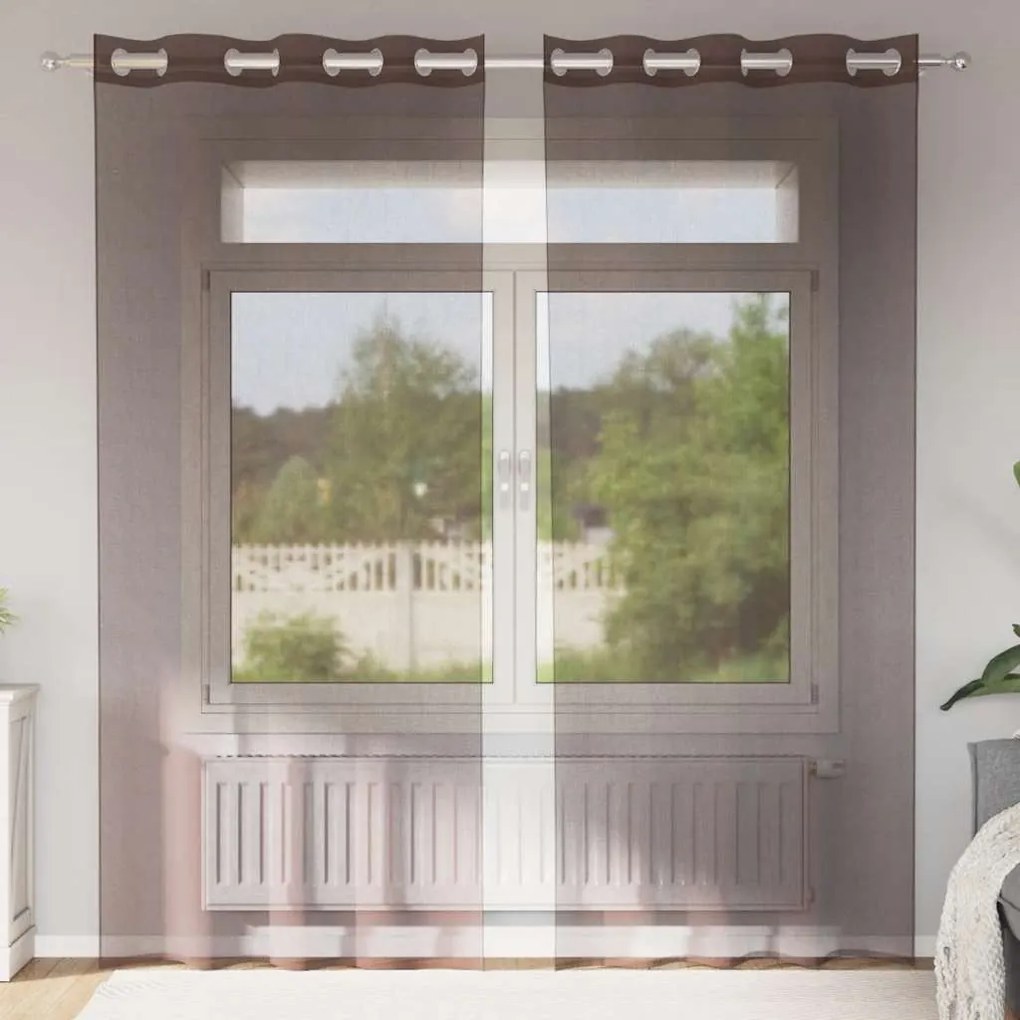 vidaXL Κουρτίνες Voile με ροδέλες 2 τεμάχια Καφέ 140x225 εκ.