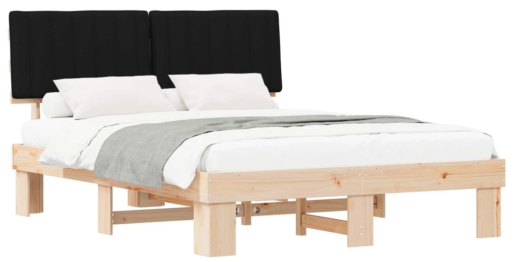 vidaXL Σκελετός Κρεβατιού με Επενδεδυμένο Κεφαλάρι Μαύρο 160 x 200 cm