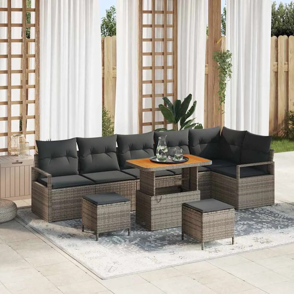vidaXL Σετ Καναπέ Κήπου με μαξιλάρι 9 pcs Γκρι 90 x 55 x 71 cm
