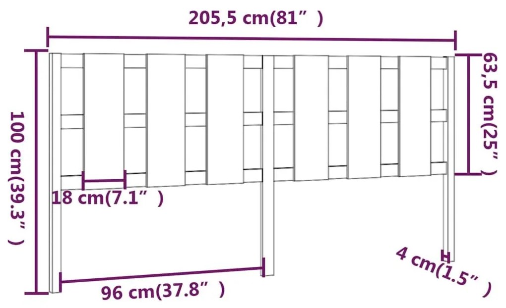 Κεφαλάρι Κρεβατιού Γκρι 205,5x4x100 εκ. από Μασίφ Ξύλο Πεύκου - Γκρι