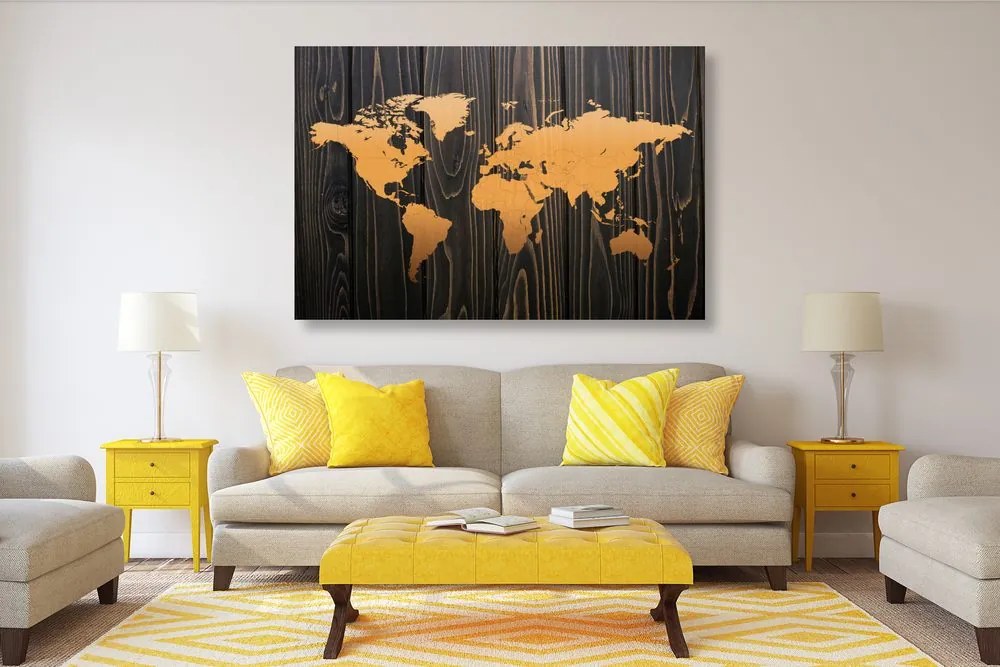 Εικόνα πορτοκαλί χάρτη σε ξύλο - 120x80